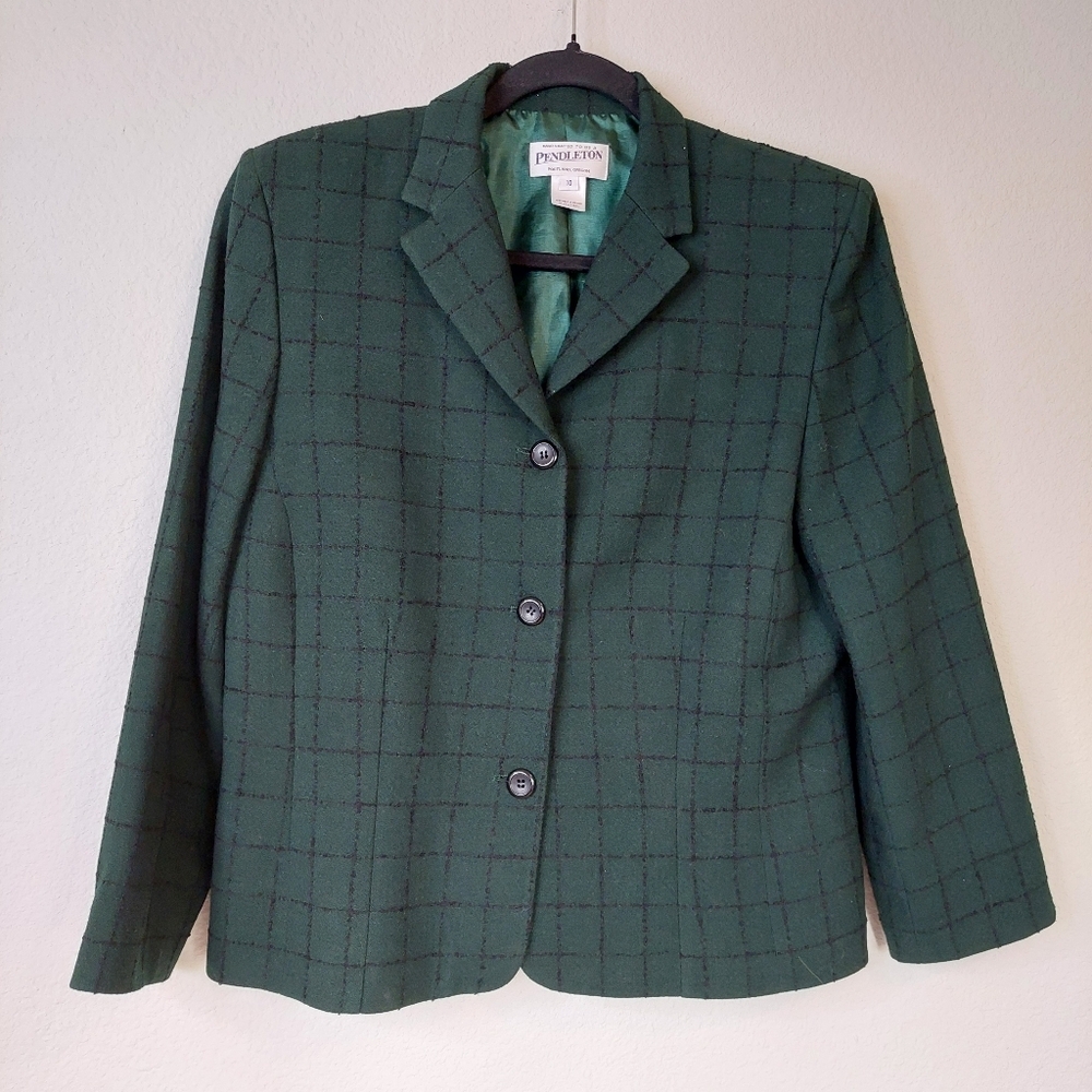 Vintage Pendleton Wool Green Blazer Jacket Size 10